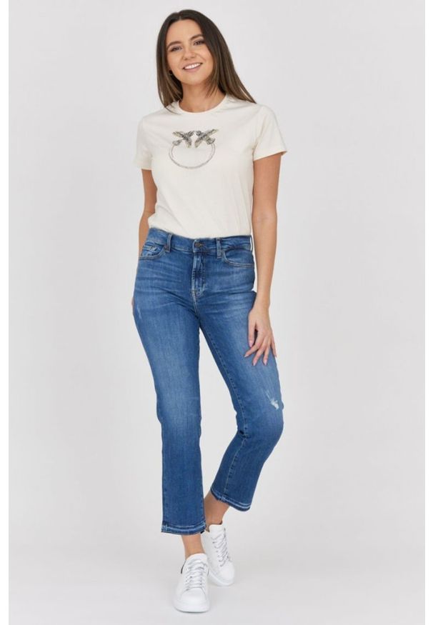 7 FOR ALL MANKIND Niebieskie jeansy z przetarciami i szeroką nogawką THE STRAIGHT CROP SLIM ILLUSION Outline. Kolor: niebieski