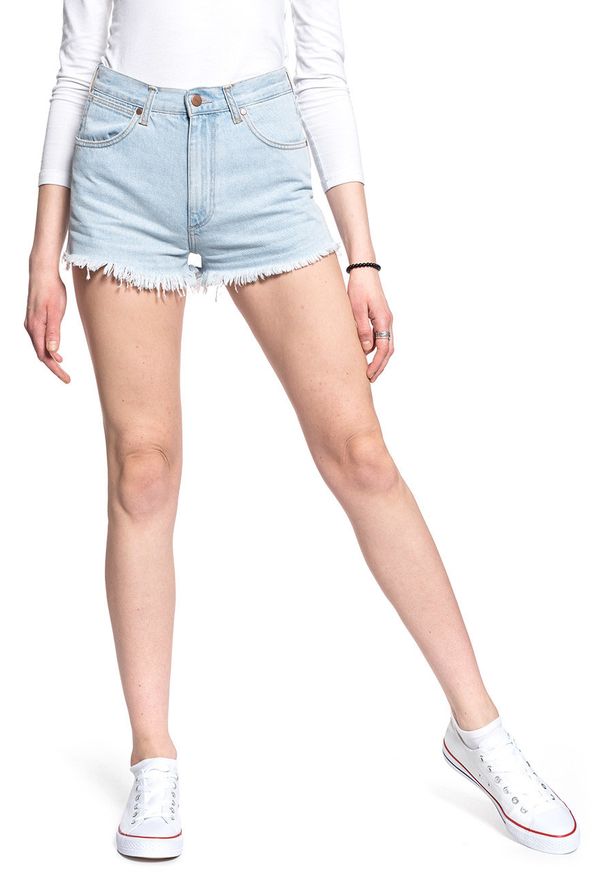 Wrangler - DAMSKIE SHORTY JEANSOWE WRANGLER FESTIVAL SHORT BLUE BALLAD W26FWPXA3. Materiał: jeans