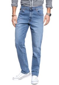 Wrangler - WRANGLER SPODNIE MĘSKIE TEXAS SLIM BLUE HONOR W12SM511Q. Wzór: aplikacja #5