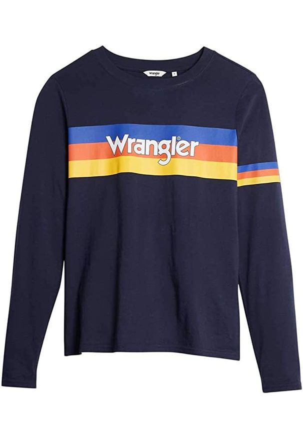 Wrangler - WRANGLER RAINBOW TEE DAMSKA KOSZULKA Z DŁUGIM RĘKAWEM LONGSLEEVE NAVY W7P9EV114 112132067. Długość rękawa: długi rękaw. Długość: długie