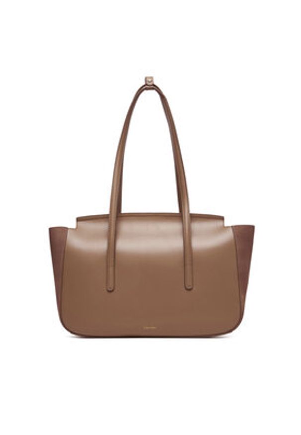 Calvin Klein Torebka Hardware Brushed Flap Tote Bag LV04F3336G Beżowy. Kolor: beżowy. Materiał: skórzane