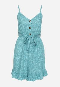 Born2be - Zielony Bawełniany Kombinezon z Regulowanymi Ramiączkami i Gumką w Pasie z Paskiem Bellasun. Okazja: na co dzień. Kolor: zielony. Materiał: bawełna. Długość rękawa: na ramiączkach. Długość: do kostek. Styl: casual, elegancki #2