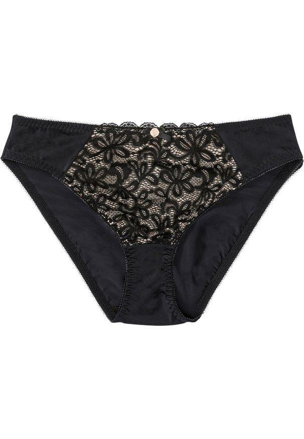 bonprix - Figi z delikatną koronką. Kolor: czarny. Materiał: materiał, koronka. Wzór: gładki, koronka