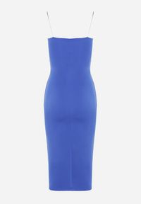 Born2be - Granatowa Koktajlowa Sukienka Bodycon na Cienkich Ramiączkach z Rozcięciem Melantia. Kolor: niebieski. Długość rękawa: na ramiączkach. Typ sukienki: bodycon. Styl: wizytowy #2