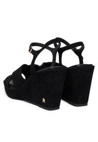 TOMMY HILFIGER - Tommy Hilfiger Sandały Suede Wrapped High Wedge FW0FW09218 Czarny. Kolor: czarny. Materiał: zamsz, skóra #6