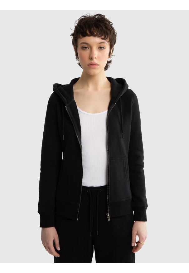 Big-Star - Bluza damska z kapturem czarna Laurisana 906. Okazja: na spacer. Typ kołnierza: kaptur. Kolor: czarny. Materiał: dzianina, dresówka, jeans. Długość: długie. Styl: sportowy