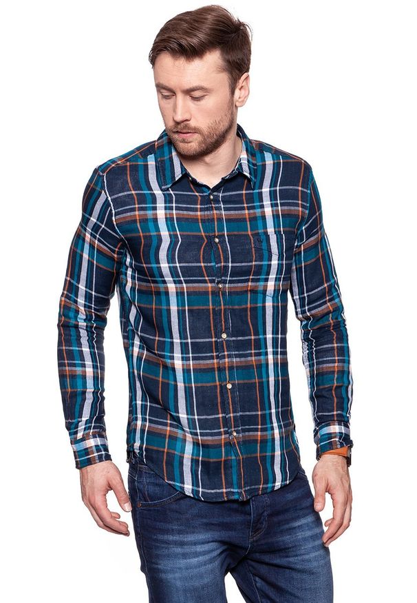 Wrangler - KOSZULA WRANGLER LS 1PKT SHIRT NAVY W5953T835 112129791. Wzór: kratka