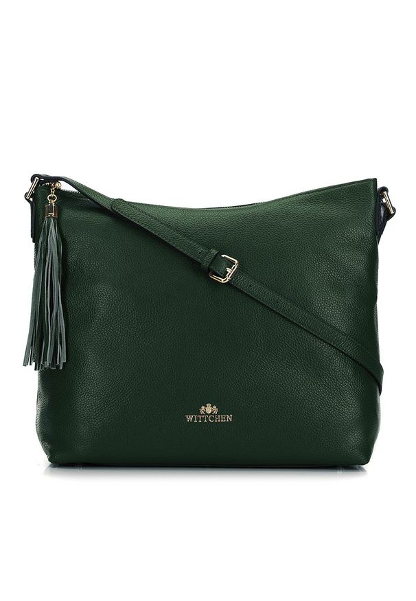 Wittchen - Torebka worek skórzana z chwostem. Kolor: zielony. Wzór: aplikacja, haft. Sezon: lato. Dodatki: z haftem. Materiał: skórzane. Rozmiar: duże. Styl: klasyczny, casual, elegancki
