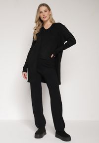 Born2be - Czarny Komplet Dzianinowy z Bawełną Spodnie Kamizelka i Długi Kardigan Meviravia. Kolor: czarny. Materiał: dzianina, bawełna #3