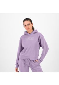 Bluza z kapturem damska Puma Gym & Pilates. Typ kołnierza: kaptur. Kolor: fioletowy. Materiał: polar, dzianina, materiał, bawełna. Wzór: kolorowy. Sport: joga i pilates