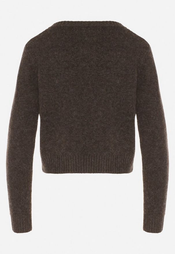 Born2be - Brązowy Kardigan z Wełną o Prostym Kroju z Okrągłym Dekoltem Reissima. Kolor: brązowy. Materiał: wełna. Długość rękawa: długi rękaw. Długość: długie. Styl: klasyczny