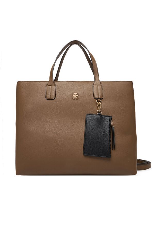 TOMMY HILFIGER - Tommy Hilfiger Torebka Th Icon Satchel AW0AW18122 Brązowy. Kolor: brązowy. Materiał: skórzane