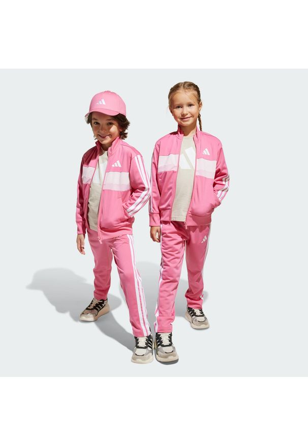 Adidas - Dres Seasonal Essentials Tiberio 3-Stripes Tricot Kids. Kolor: różowy, wielokolorowy, biały. Materiał: dresówka