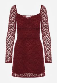 Born2be - Bordowa Koronkowa Sukienka o Dopasowanym Kroju z Kwadratowym Dekoltem Tiwedesa. Okazja: na imprezę. Typ kołnierza: dekolt kwadratowy. Kolor: czerwony. Materiał: koronka. Styl: elegancki, klasyczny #4