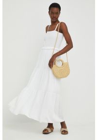 Answear Lab sukienka kolor biały maxi rozkloszowana. Kolor: biały. Materiał: tkanina. Długość rękawa: na ramiączkach. Typ sukienki: rozkloszowane. Styl: wakacyjny. Długość: maxi