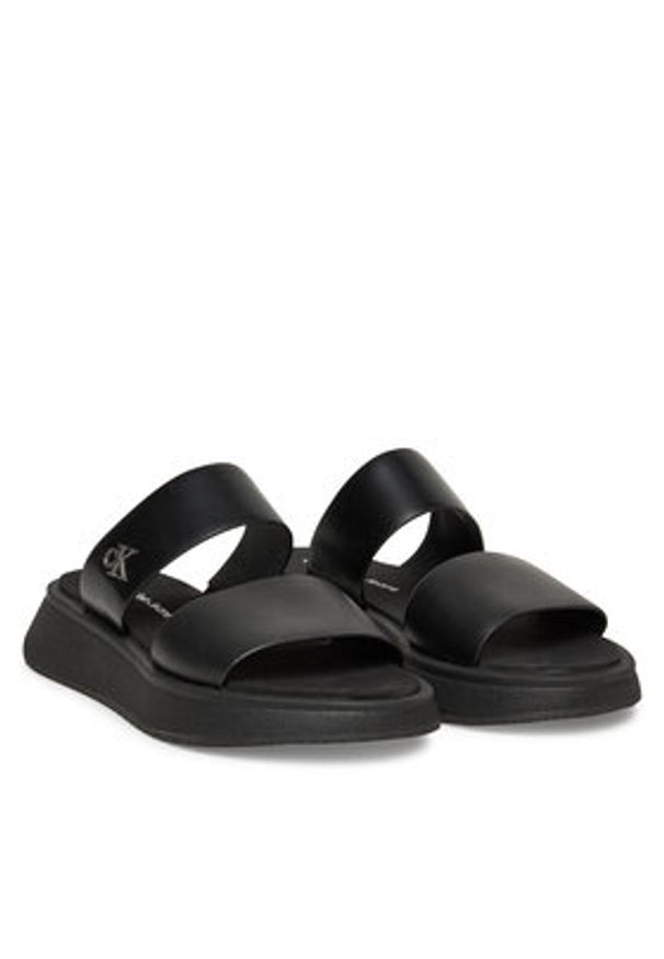 Calvin Klein Jeans Klapki Sandal Slide Double Strap YW0YW01694 Czarny. Kolor: czarny. Materiał: skóra