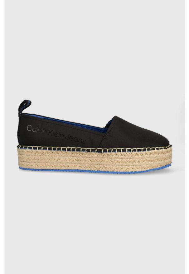 Calvin Klein Jeans espadryle FLATFORM ESPADRILLE SOFT NY kolor czarny na platformie YW0YW00989. Nosek buta: okrągły. Kolor: czarny. Materiał: materiał, guma. Wzór: gładki. Obcas: na platformie