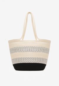 Born2be - Beżowo-Czarna Torebka w Stylu Boho o Trapezowym Fasonie Tote na Suwak Astrella. Kolor: beżowy. Sezon: lato. Styl: boho #4