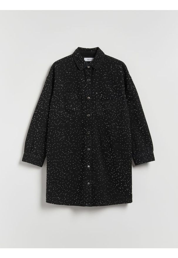 Reserved - Sukienka ze strasem - czarny. Kolor: czarny. Materiał: tkanina, bawełna