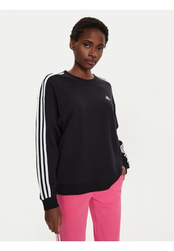 Adidas - adidas Bluza Essentials 3-Stripes Sweatshirt IC8766 Czarny Loose Fit. Kolor: czarny. Materiał: bawełna