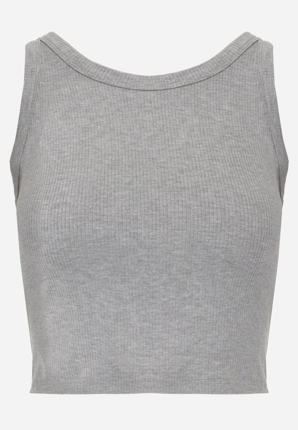 Born2be - Szary Top z Prążkowanego Materiału Zitessa. Okazja: na co dzień. Kolor: szary. Materiał: prążkowany, materiał. Długość rękawa: na ramiączkach. Styl: casual, elegancki, klasyczny