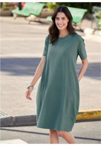Sukienka bawełniana oversize, rękawy 1/2 bonprix zielony eukaliptusowy. Kolor: zielony. Materiał: bawełna. Typ sukienki: oversize #6