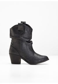 bonprix - Botki kowbojki z marszczoną cholewką. Kolor: czarny. Szerokość cholewki: normalna #1