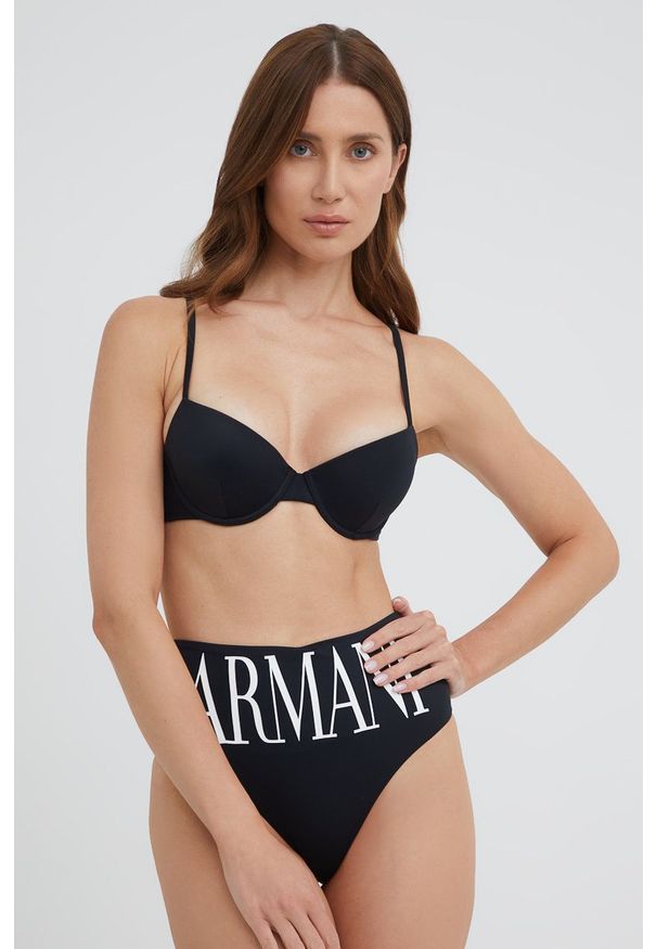 Emporio Armani Underwear dwuczęściowy strój kąpielowy 262703.2R324 kolor czarny usztywniona miseczka. Stan: podwyższony. Kolor: czarny. Wzór: nadruk