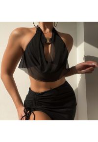 Intica - Zestaw kąpielowy pareo i top na plażę Zavastiea. Kolor: czarny. Materiał: materiał #4