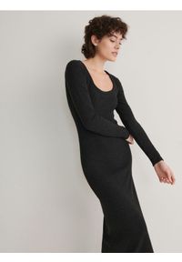 Reserved - Dzianinowa sukienka - ciemnoszary. Kolor: szary. Materiał: dzianina. Typ sukienki: proste #1