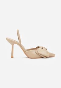 Born2be - Ciemnobeżowe Sandały na Szpilce Typu Slingback z Kokardą Liorafera. Okazja: na co dzień. Kolor: beżowy. Materiał: jeans. Wzór: aplikacja. Obcas: na szpilce. Styl: casual #5