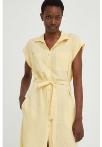 Answear Lab sukienka z lnem kolor żółty mini prosta. Okazja: na co dzień. Kolor: żółty. Materiał: len. Długość rękawa: krótki rękaw. Typ sukienki: proste. Styl: wakacyjny. Długość: mini #5