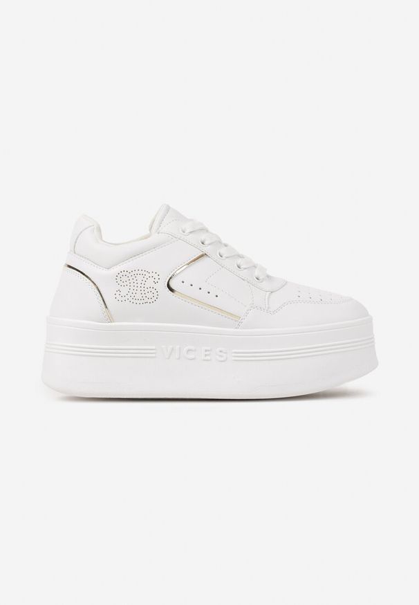 Born2be - Biało-Złote Sneakersy Vices na Grubej Podeszwie z Metalicznymi Wstawkami Nelesea. Okazja: na co dzień. Nosek buta: okrągły. Kolor: biały. Sezon: lato, wiosna