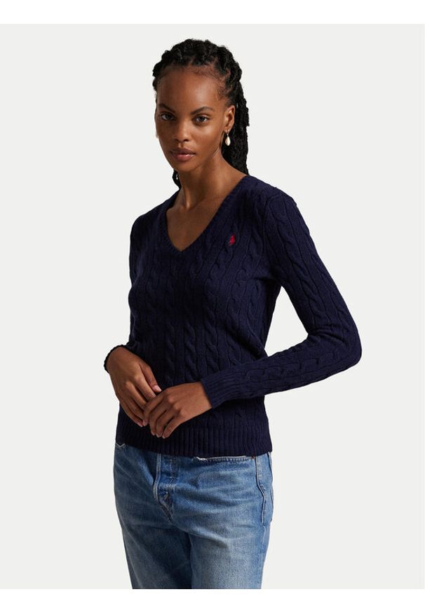 Polo Ralph Lauren Sweter 211971866003 Granatowy Slim Fit. Typ kołnierza: polo. Kolor: niebieski. Materiał: wełna