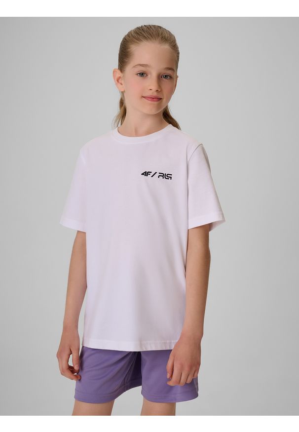 4f - 4F T-shirt regular z nadrukiem dziecięcy 4F JUNIOR x Robert Lewandowski - biały 128 (7-8 lat). Okazja: na co dzień. Kolor: biały. Materiał: bawełna, dzianina. Wzór: nadruk. Sezon: lato. Styl: młodzieżowy, sportowy, casual