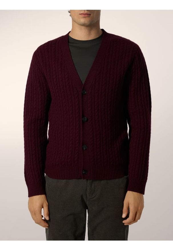 Reserved - Wełniany kardigan - bordowy. Kolor: czerwony. Materiał: wełna