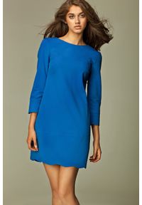Nife - Wyjątkowa Niebieska Sukienka z Dekoltem na Plecach. Kolor: niebieski. Materiał: poliester, elastan, wiskoza #1