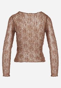 Born2be - Brązowa Koronkowa Bluzka z Długimi Rękawami Zdobiona Cyrkoniami Isoleda. Kolor: brązowy. Materiał: koronka. Długość rękawa: długi rękaw. Długość: długie. Wzór: aplikacja. Styl: klasyczny, elegancki #7