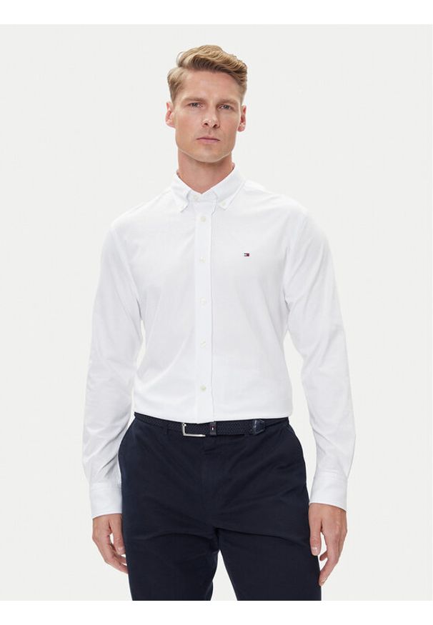 TOMMY HILFIGER - Tommy Hilfiger Koszula Performance MW0MW39418 Biały Slim Fit. Kolor: biały. Materiał: bawełna