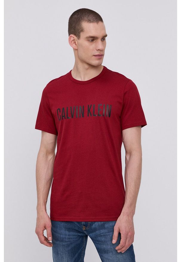 Calvin Klein Underwear T-shirt piżamowy kolor bordowy z nadrukiem. Kolor: czerwony. Materiał: dzianina. Wzór: nadruk