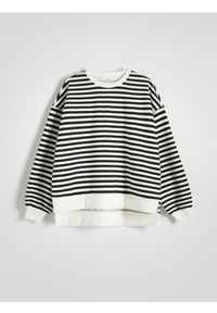 Reserved - Bluza oversize w paski - czarny. Kolor: czarny. Materiał: dzianina, bawełna. Wzór: paski #1