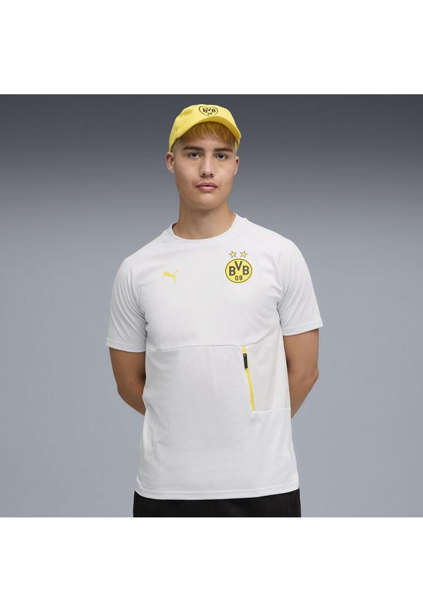 Puma - Męska koszulka Borussia Dortmund PUMATECH z kieszenią PUMA. Kolor: szary, wielokolorowy, żółty. Sport: piłka nożna