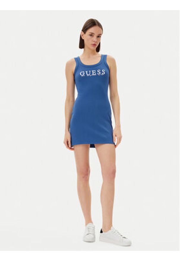 Guess Sukienka codzienna V5GK06 K8RT2 Niebieski Slim Fit. Okazja: na co dzień. Kolor: niebieski. Materiał: wiskoza. Typ sukienki: proste. Styl: casual