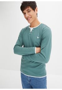 bonprix - Bluzka z długim rękawem 2 w 1 (2 szt.). Kolor: niebieski. Długość rękawa: długi rękaw. Długość: długie. Wzór: haft #1