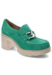 Zielone Półbuty Lemar Damskie Eleganckie Buty. Zapięcie: klamry. Kolor: zielony. Materiał: zamsz. Obcas: na obcasie. Styl: elegancki. Wysokość obcasa: średni