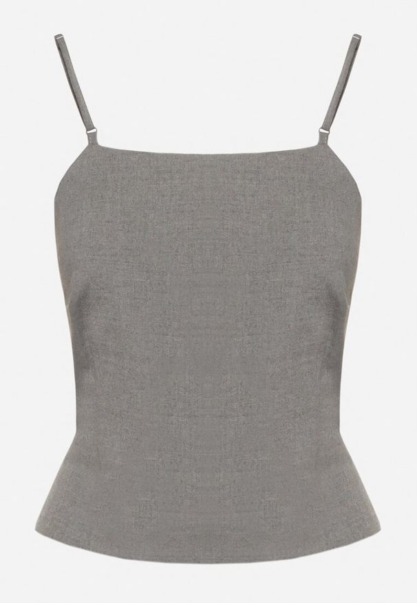 Born2be - Ciemnoszara Bluzka z Wiskozą i Odkrytymi Plecami na Regulowanych Ramiączkach Nealeth. Okazja: na co dzień. Kolor: szary. Materiał: wiskoza. Długość rękawa: na ramiączkach. Styl: wizytowy, casual, klasyczny