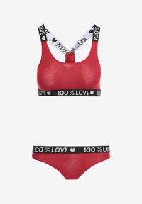 Born2be - Bordowy Komplet Bielizny Sportowej z Biustonoszem Bokserkami i Stringami Heona. Kolor: czerwony