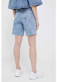 Calvin Klein Jeans szorty jeansowe damskie kolor niebieski gładkie high waist. Stan: podwyższony. Kolor: niebieski. Materiał: bawełna. Wzór: gładki #2