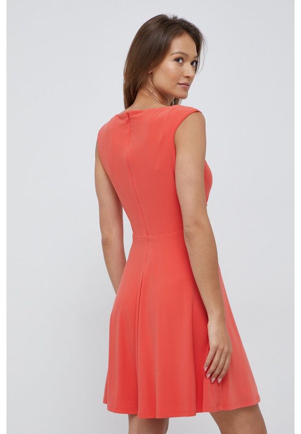Lauren Ralph Lauren sukienka kolor pomarańczowy mini rozkloszowana. Kolor: pomarańczowy. Materiał: dzianina. Wzór: gładki. Typ sukienki: rozkloszowane. Długość: mini