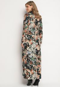 Born2be - Czarno-Beżowa Koszulowa Kwiatowa Sukienka z Wiskozy Ozdobiona Guzikami Enanoris. Okazja: na co dzień. Kolor: czarny. Materiał: wiskoza. Długość rękawa: długi rękaw. Wzór: aplikacja, kwiaty. Typ sukienki: koszulowe. Styl: casual, elegancki #7